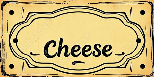 Vintage cheese label, hand-drawn sketch, grunge texture, retro badge, typography,  market,  distressed