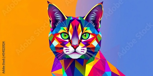 Vibrant geometric cat, colorful shapes, angular lines, polygonal feline ,  graphic design,  texture