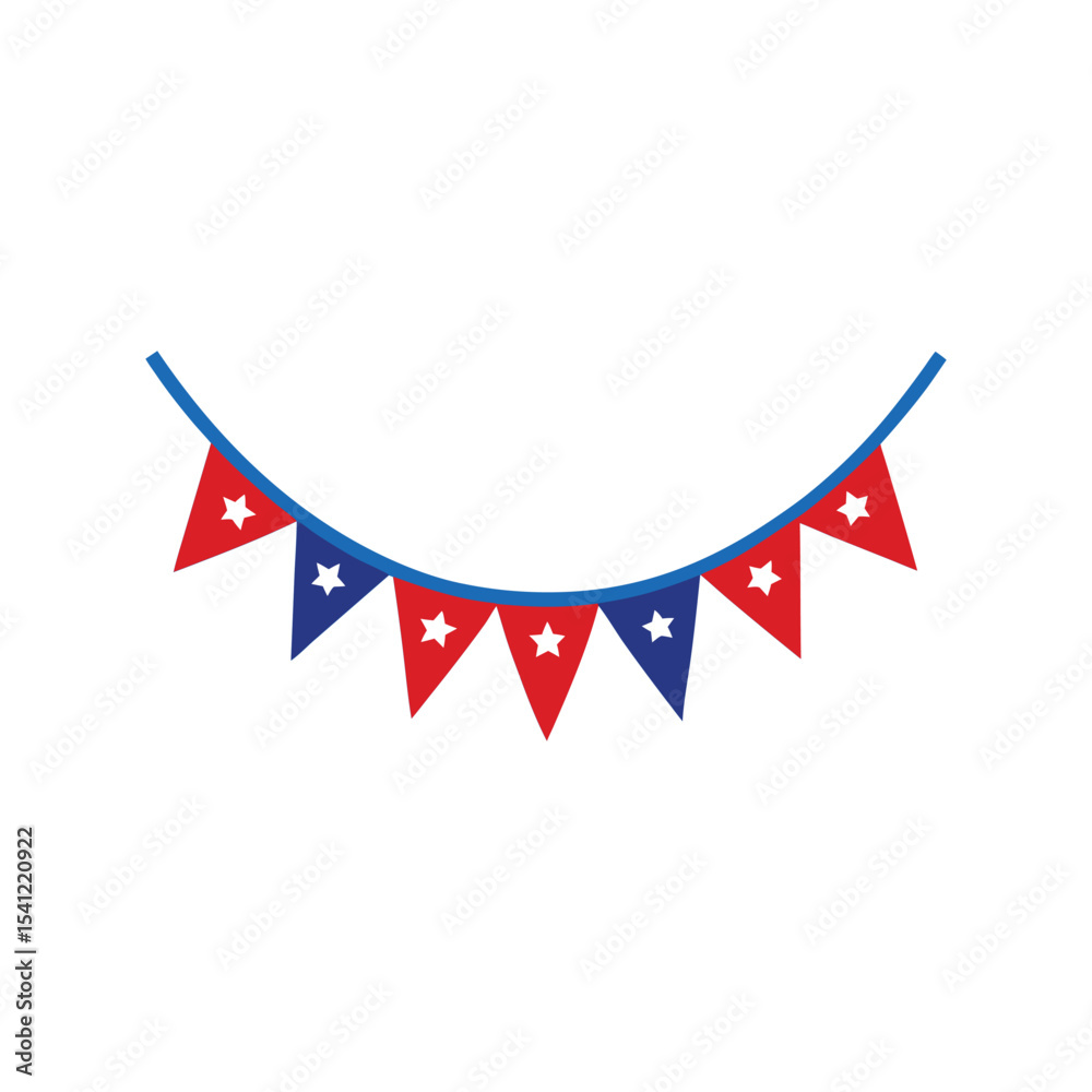 Obraz premium 4th of July bunting vector illustration, patriotic American flag garland, Independence Day decoration
