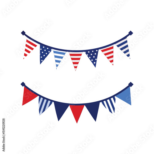 4th of July bunting vector illustration, patriotic American flag garland, Independence Day decoration

