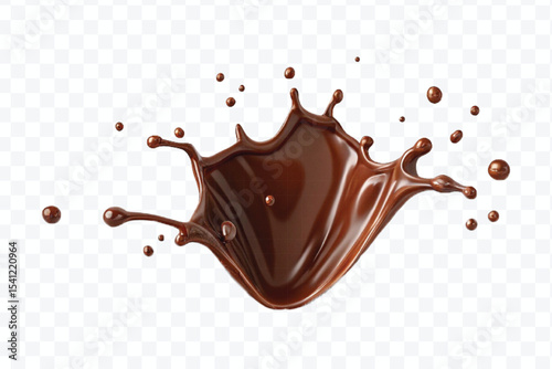 realistic 3d smooth liquid chocolate splash with chocolate bar in different style isolated on transparent background	
