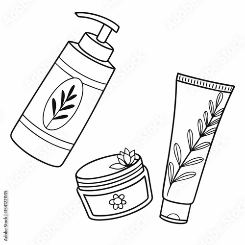Hand drawn botanical skincare product line art