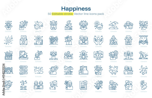 Happiness line icon pack. Happiness Stroke icon set. Editable Stroke icon