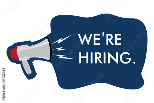 We are hiring! Megaphone announcement. Simple flat vector illustration. Design element.