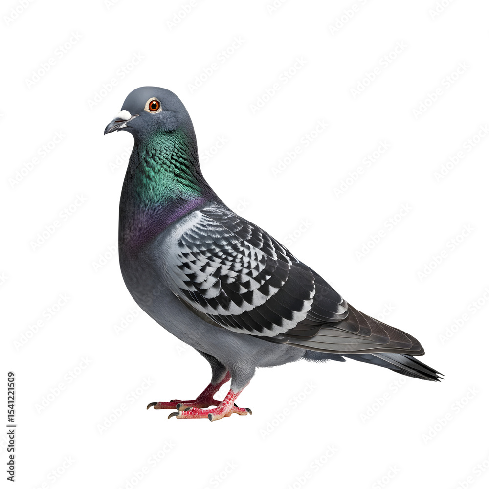 Fototapeta premium A stunning profile view of a checkered pigeon against a black background