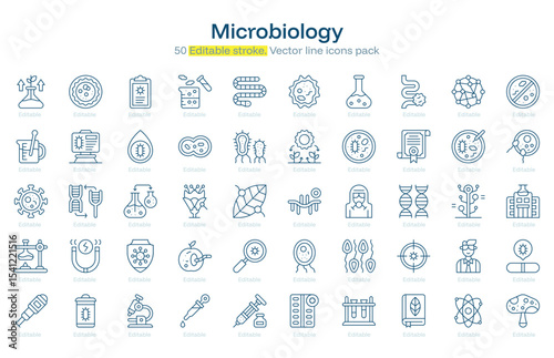 Microbiology line icon pack. Microbiology Stroke icon set. Editable Stroke icon