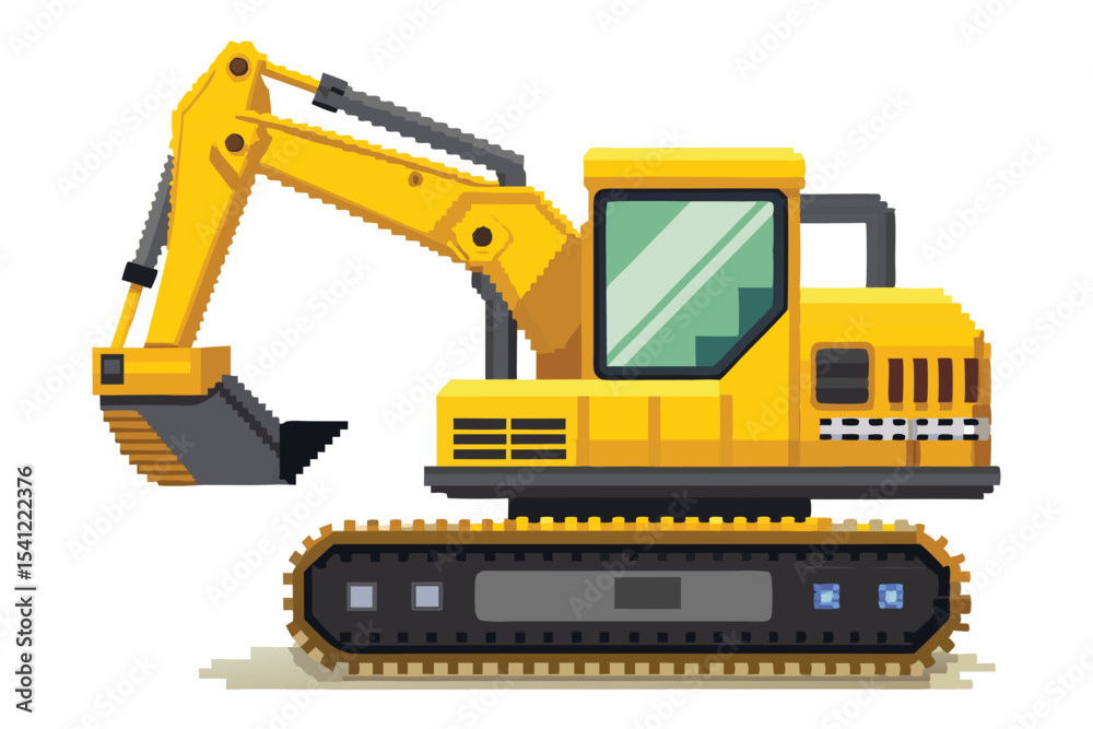 Fototapeta premium Pixel Art Excavator – Construction Site Vehicle in 8-bit 16-bit 32-bit Retro Style