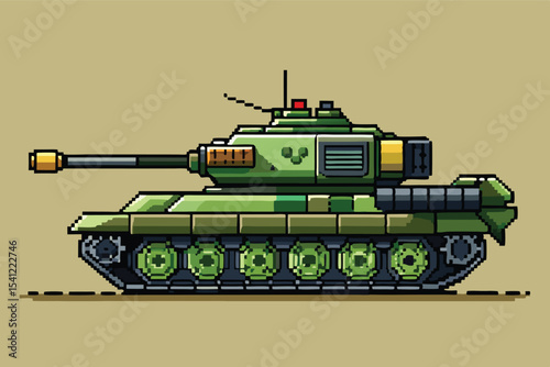 Pixel Art Military Tank Vehicle  in Retro 