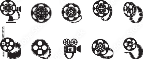 Film reel icons movie production cinema graphics. eps-10