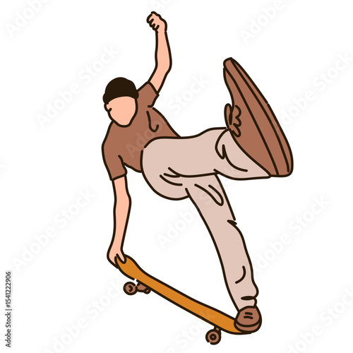 Skateboarder Doing Trick Outdoors Cartoon Illustration for Youth Sport and Lifestyle Design