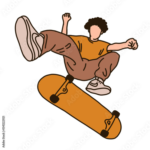 Skateboarder Doing Trick Outdoors Cartoon Illustration for Youth Sport and Lifestyle Design