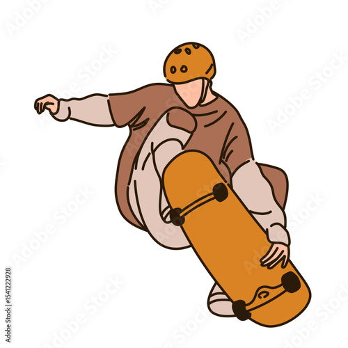 Skateboarder Doing Trick Outdoors Cartoon Illustration for Youth Sport and Lifestyle Design