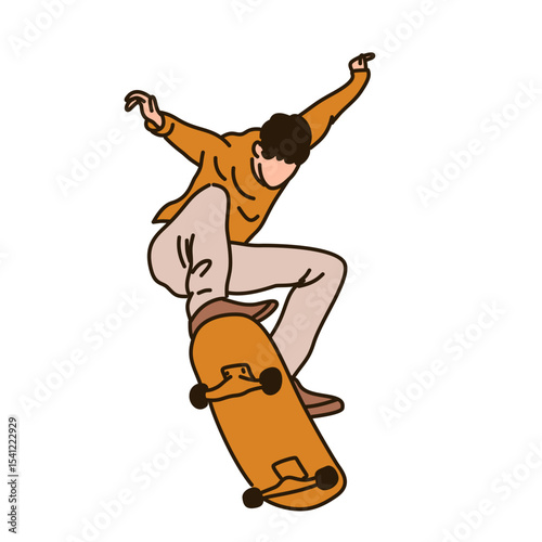 Skateboarder Doing Trick Outdoors Cartoon Illustration for Youth Sport and Lifestyle Design