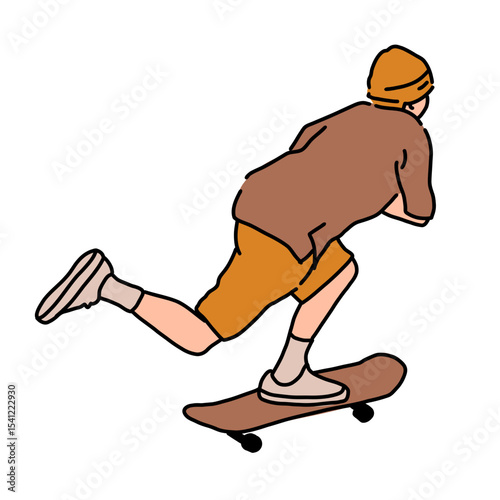 Skateboarder Doing Trick Outdoors Cartoon Illustration for Youth Sport and Lifestyle Design