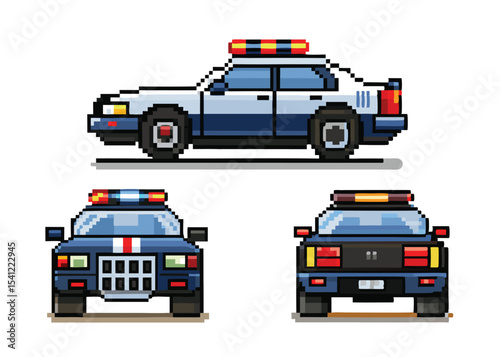 Pixel Art Police Car Sprite – Retro Patrol Vehicle in 8-bit 16-bit 32-bit Pixel Style