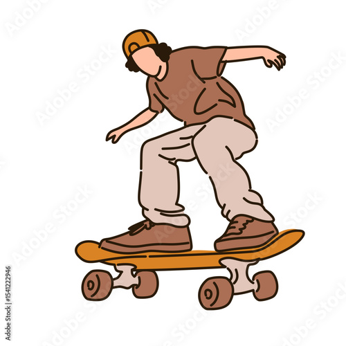 Skateboarder Doing Trick Outdoors Cartoon Illustration for Youth Sport and Lifestyle Design