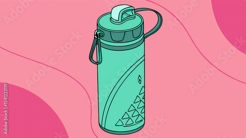 Turquoise reusable water bottle illustration for hydration and healthy lifestyle vector graphic design