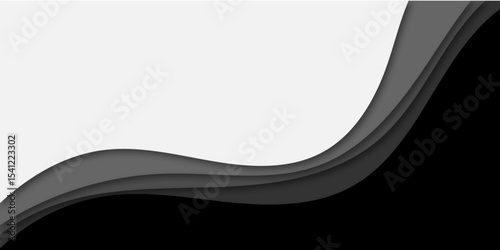 Abstract black waves flow smoothly over a white background, creating a layered, modern paper-cut design. This minimalist composition evokes elegance, motion, and depth in a sleek monochrome style.