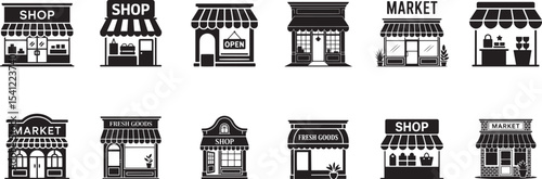 Twelve black and white shop and market icons. eps-10
