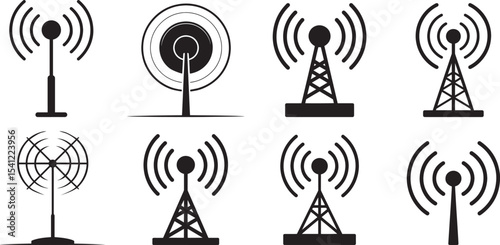 Wireless communication tower icons set signal technology. eps-10
