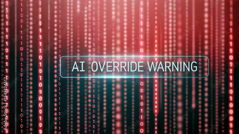 Urgent AI Override Warning Alert Digital Data Stream Red Binary Code ...