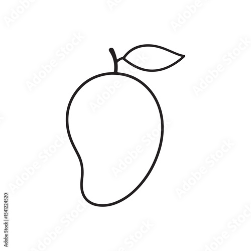 An outline vector illustration of a mango fruit with leaf on white background