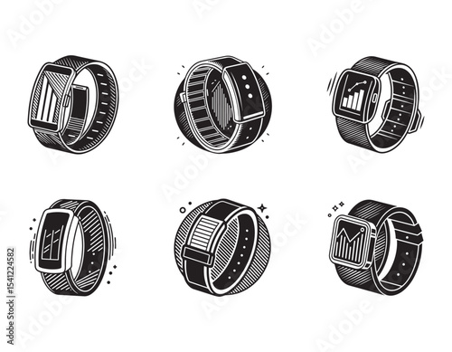 fitness band tracking workout statistics icon vector silhouette