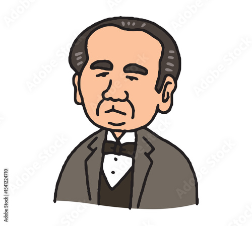 明治時代に活躍した男性の手描きイラスト