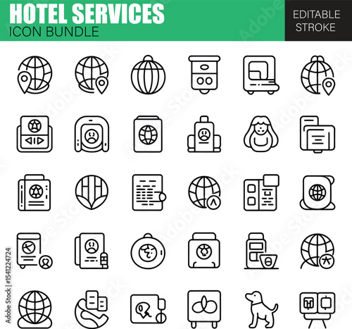 Hospitality and Hotel Management Icon Collection – Flat Vector Set for Vacation Rentals, Booking Systems, and Staff Services