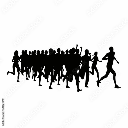 A group of people running silhouette