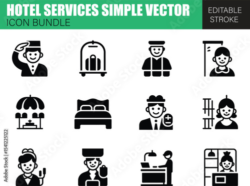 All-in-One Hotel and Resort Services Icon Pack – Vector Symbols for Digital Travel Platforms, Hospitality Management, and Guest Care