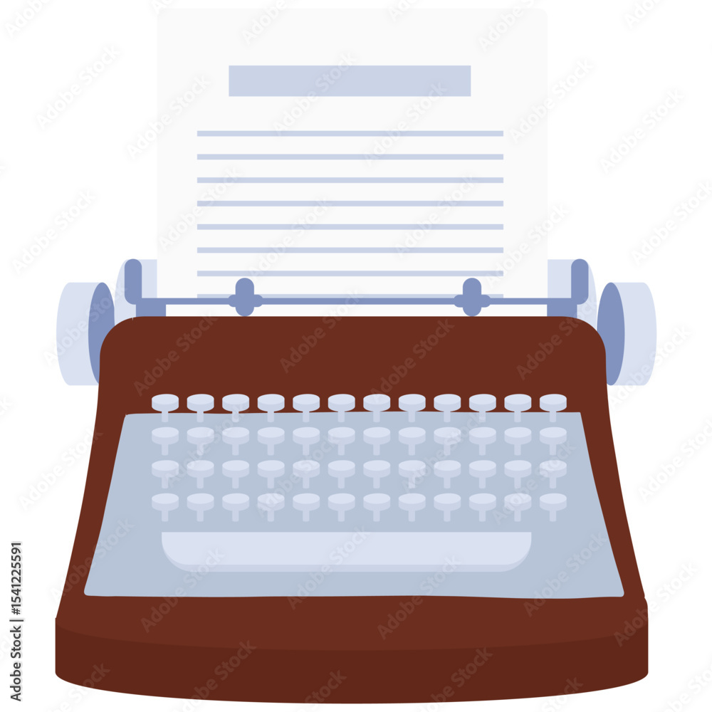 Law Element. Vector illustration of A traditional typewriter used for drafting official legal documents, court notes, and legal reports. Isolated on background