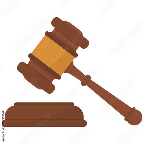 Law Element. Vector illustration of A judge’s gavel symbolizing authority, finality, and order during legal proceedings and courtroom sessions. Isolated on background