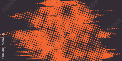 Orange and black grunge urban background with dry rough texture and halftones pattern. Hand drawn punk vector retro banner. Overlay texture stamps with vintage grunge modern