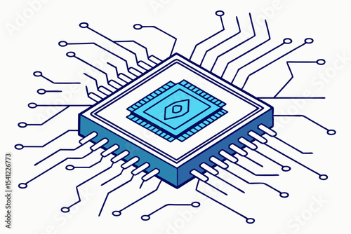 Blue Core: Futuristic AI Chip in a Techno Grid