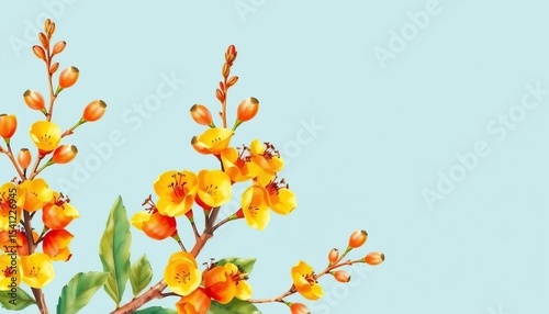 Whimsical watercolor sea buckthorn berry designs, vibrant orange & yellow hues,  painting,  nature