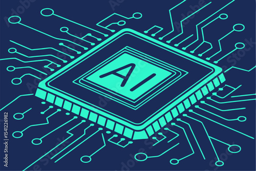 Neon Intelligence: Glowing AI Chip on Digital Circuitry