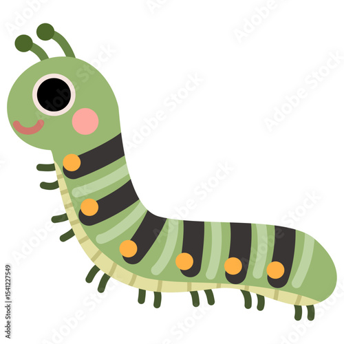 Flat illustration of cute green caterpillar insect