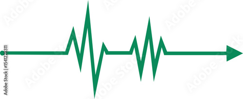 Vector Illustration of a Neon Green Pulse Line with Oscillating Peaks and a Right-Pointing Arrow Symbolizing Energy, Progression, and Technological Precision

