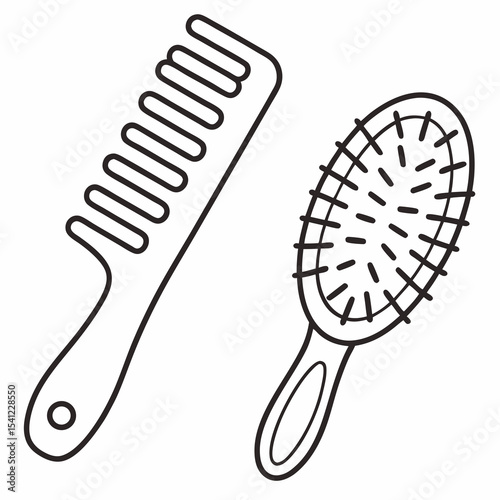 Hair comb and brush line art illustration