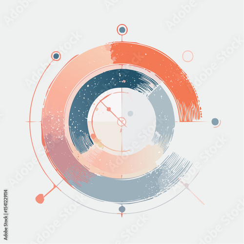 A round abstract shape with inner texture and soft ring accents, styled in a vintage pop-inspired layout.