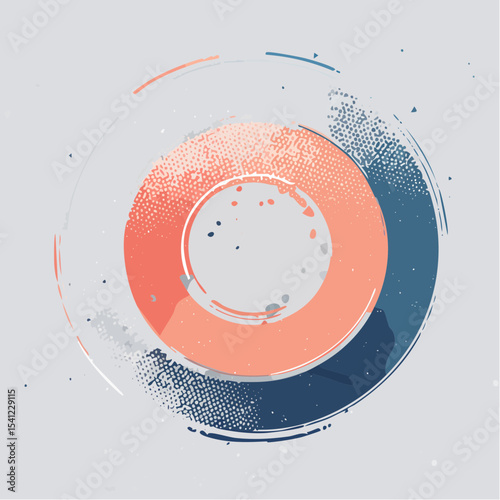 A round abstract shape with inner texture and soft ring accents, styled in a vintage pop-inspired layout.