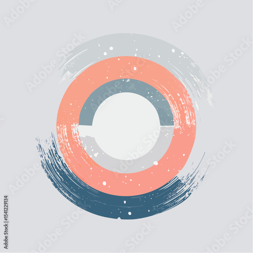 A round abstract shape with inner texture and soft ring accents, styled in a vintage pop-inspired layout.
