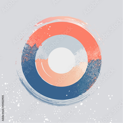 A round abstract shape with inner texture and soft ring accents, styled in a vintage pop-inspired layout.