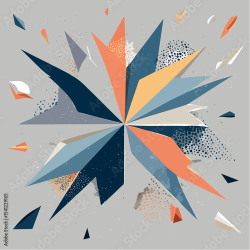 A sharp abstract composition with jagged shapes and expressive marks, styled in a bold retro vector format.
