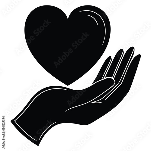Hand holding heart icon charity symbol isolated on transparent background