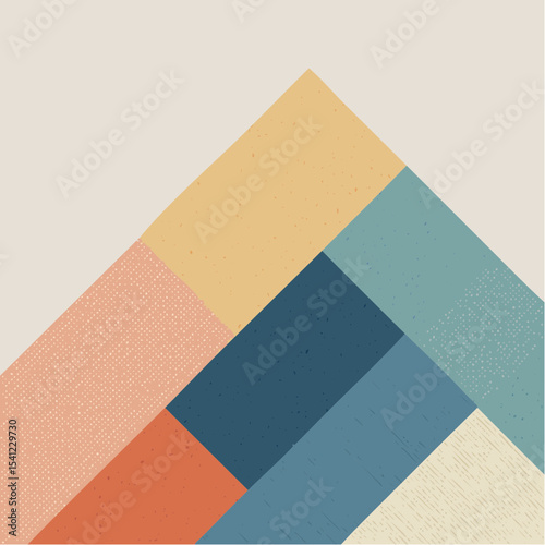 An off-balance abstract layout with rough blocks and tilting textures, framed in bold color contrast.