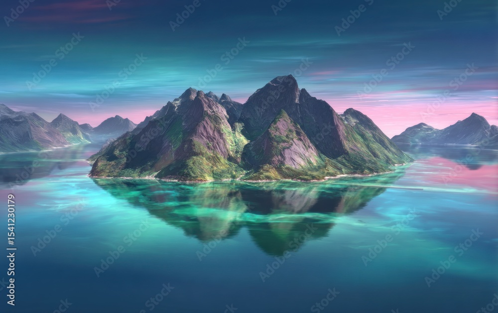 Obraz premium Misty island reflection