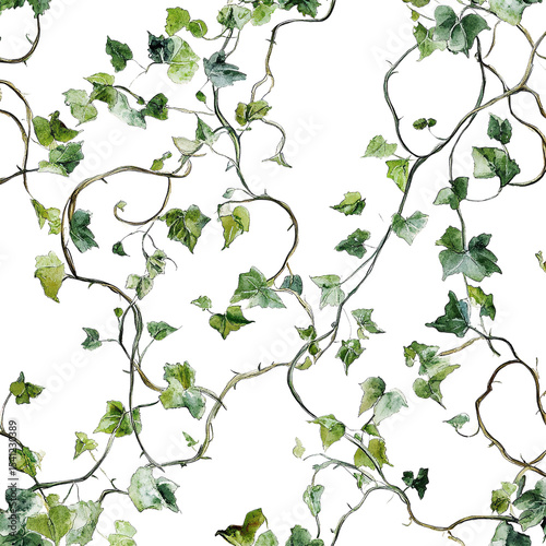 Ivy seamless pattern background watercolor botanical illustration green leaves on black background decor art print 100 on transparent background