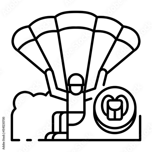 This Paragliding icon is suitable for Transportation, Travel and Tourism, etc